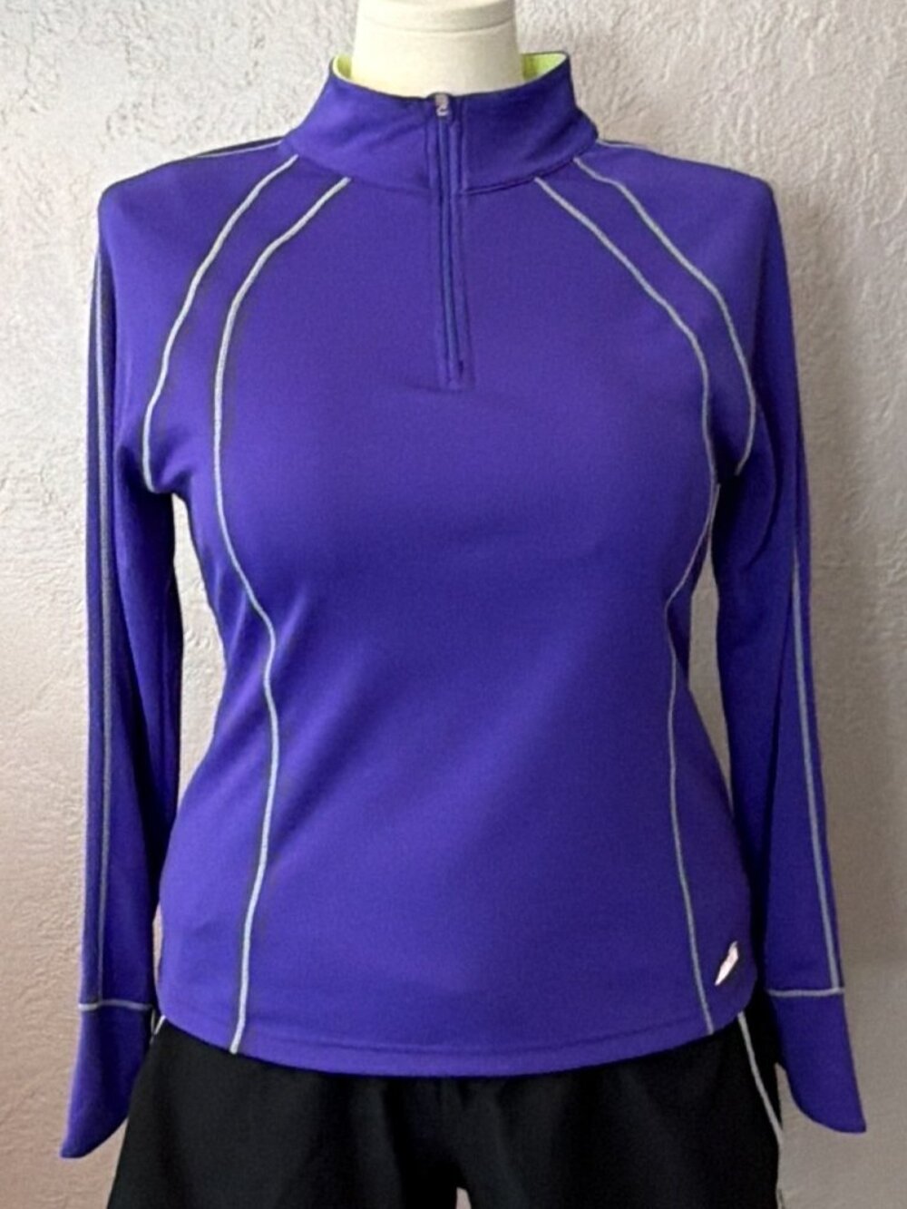 Avia Purple Performance 1/4 Zip Mock Neck Pullover Jacket Lime Accent Large NWOT